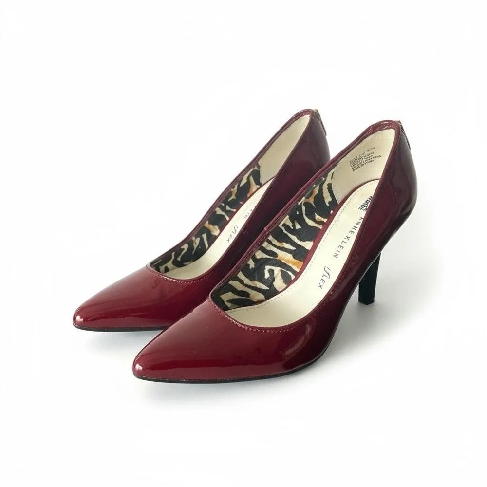 Anne Klein Pumps Womens Size 6.5 Burgundy Patent AKFALICIA iFlex Back‎ Zip Heels